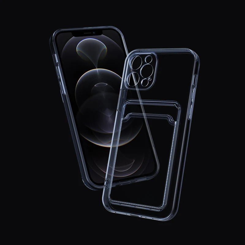 

Wholesale Crystal Clear Soft TPU 1.5mm Shockproof Anti-yellow Wallet Card Slot Mobile Phone Case For Iphone 13 pro max 12 11 X 8