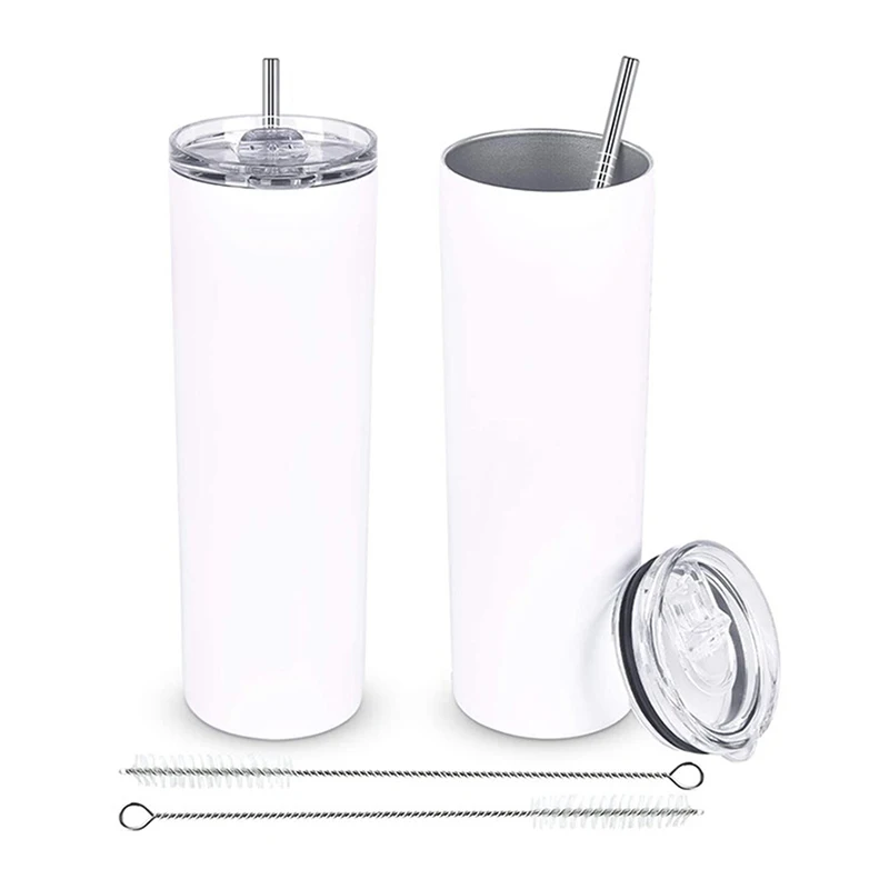 

Custom Logo Double Walled Stainless Steel Vacuum 20oz 20 oz Skinny Slim Straight Sublimation Blanks Cup Mug Tumbler With Straw, White tumbler for sublimation