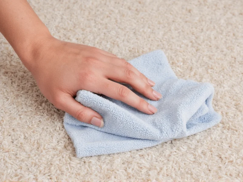 Applying homemade carpet cleaner to stain with cloth