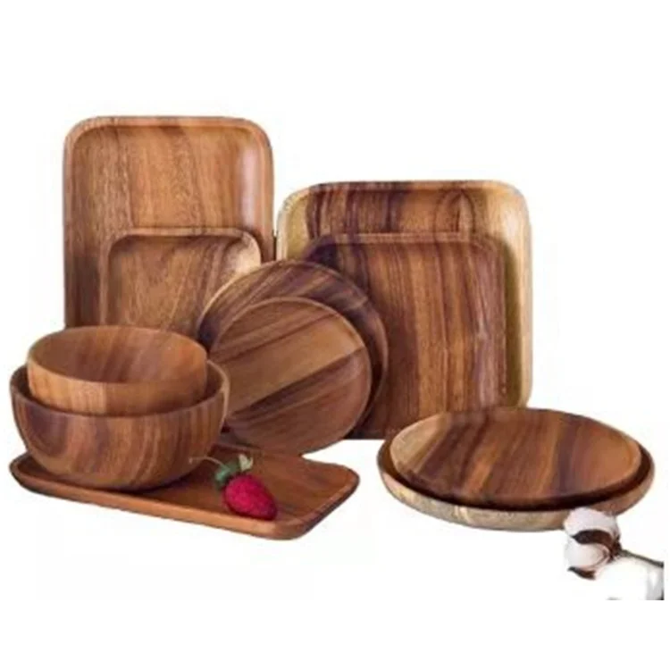 

16.5*2cm Fruit Plates Tableware Dinner Plate, Solid Wood Irregular Oval Fruit Plate