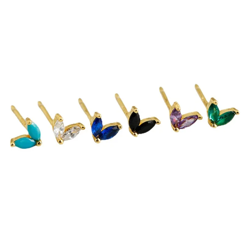 

Hotsale simple fashion tiny dainty multicolor zircon marquise shape earrings studs s925 silver jewelry for women