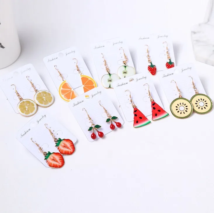 

Fashion creative fruit earrings apple watermelon strawberry lemon personality earrings for women, Red