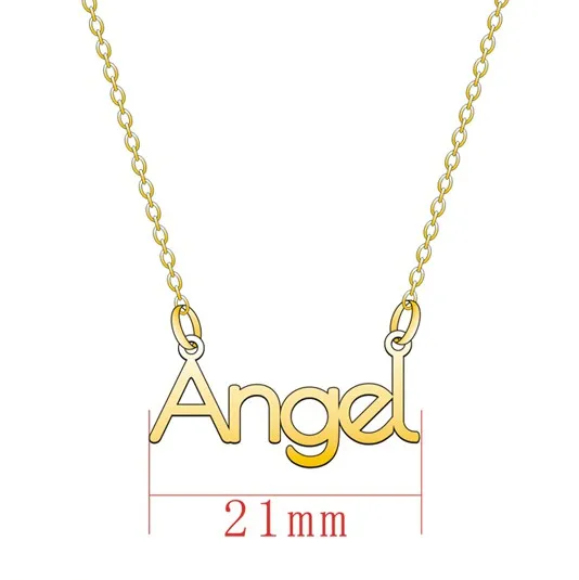 

Customizable Name Necklace 14k Solid Gold Necklace Pendant Unisex Clavicle Chain Stainless Steel Custom Letter Angle Necklace, Customized color
