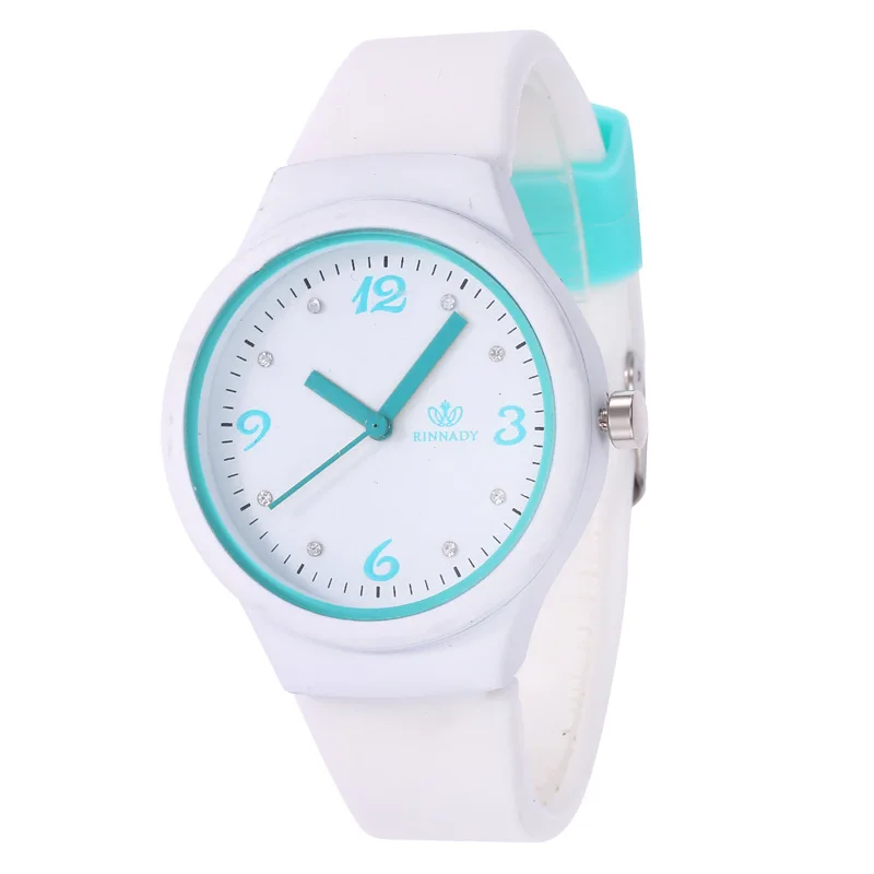 

Fashion men and women students watch sweet splicing color silicone diamond color splicing color quartz watch reloj, 10 colors