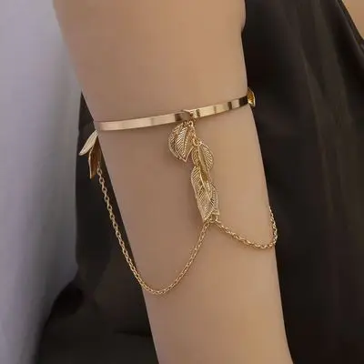 

Roman Greek Leaf Feather Upper Arm Cuff Armlet Chain Tassels Bracelet Arm for Women, Picture shows