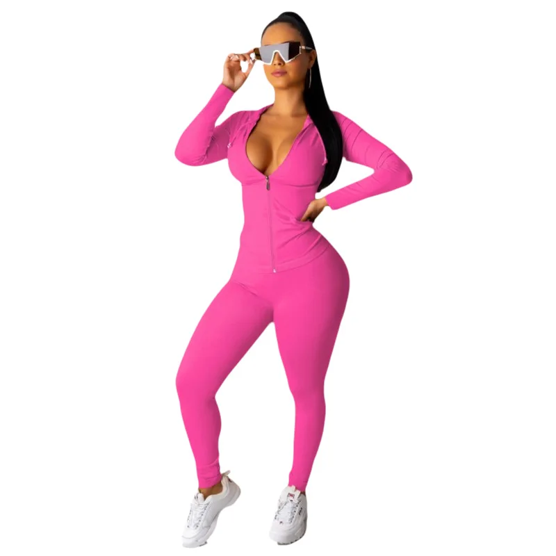 

Bodycon solid hoodie long sleeve jacket hot sale long legging sweatsuit Two pieces outfits women