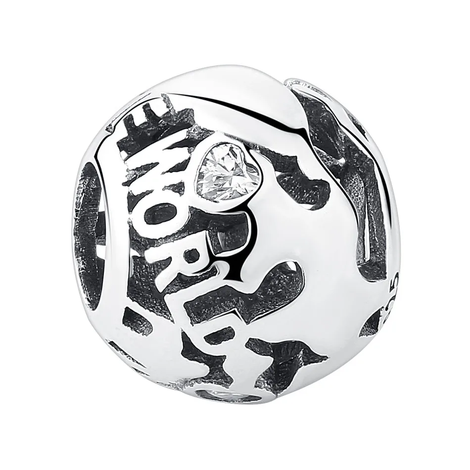

925 Sterling Silver Charm with Cubic Zircon Radiant World Charm Beads for DIY Snake Bracelets Jewelry Making, Silver color