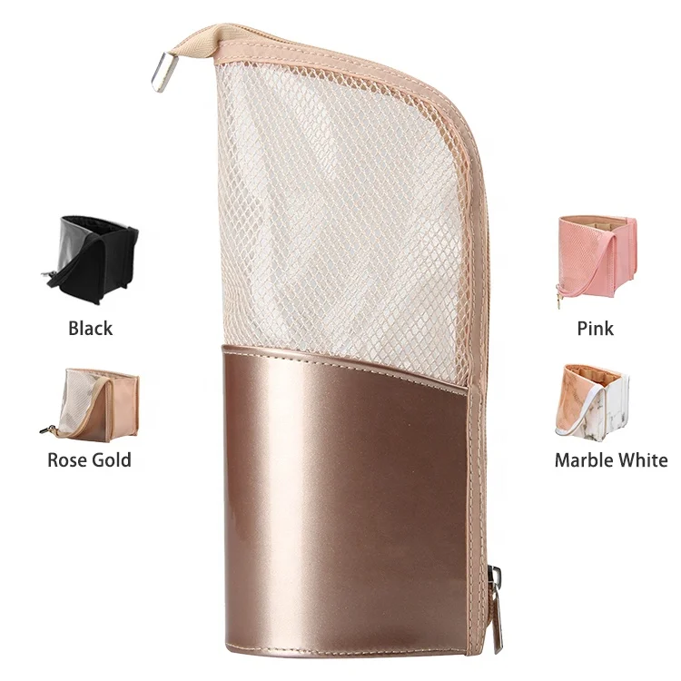 

Relavel Dual Function Cylinder Gold Small Waterproof Stand Up Organizer Divider Makeup Brush Holder For Travel, Rose gold