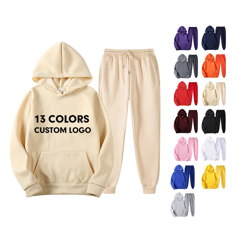 

Wholesale Custom Logo Blank Running Tracksuits Two Piece Hoodies Set Jogger Men Sweat Suits