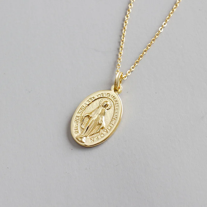 

Hawaiian Gold Jewelry 925 Sterling Silver Virgin Mary Necklace Portrait Necklace