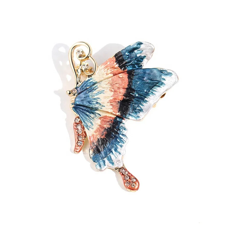 

QIANZUYIN Customized High Quality Fashion Female Alloy Rhinestone Enamel Color Butterfly Brooch Manufactur, Picture