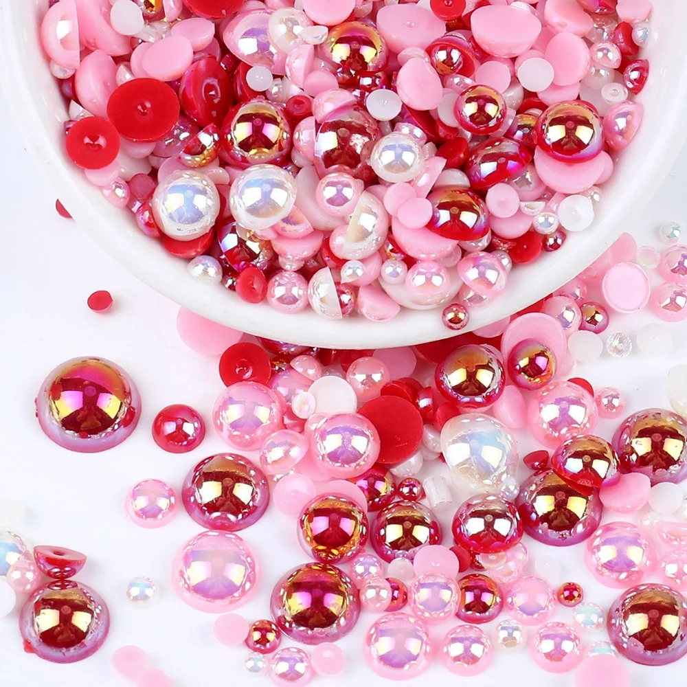 

yantuo factory Wholesale 3mm-10mm Mix Sizes Color Flat Back Half Round Pearl For New Year gifts