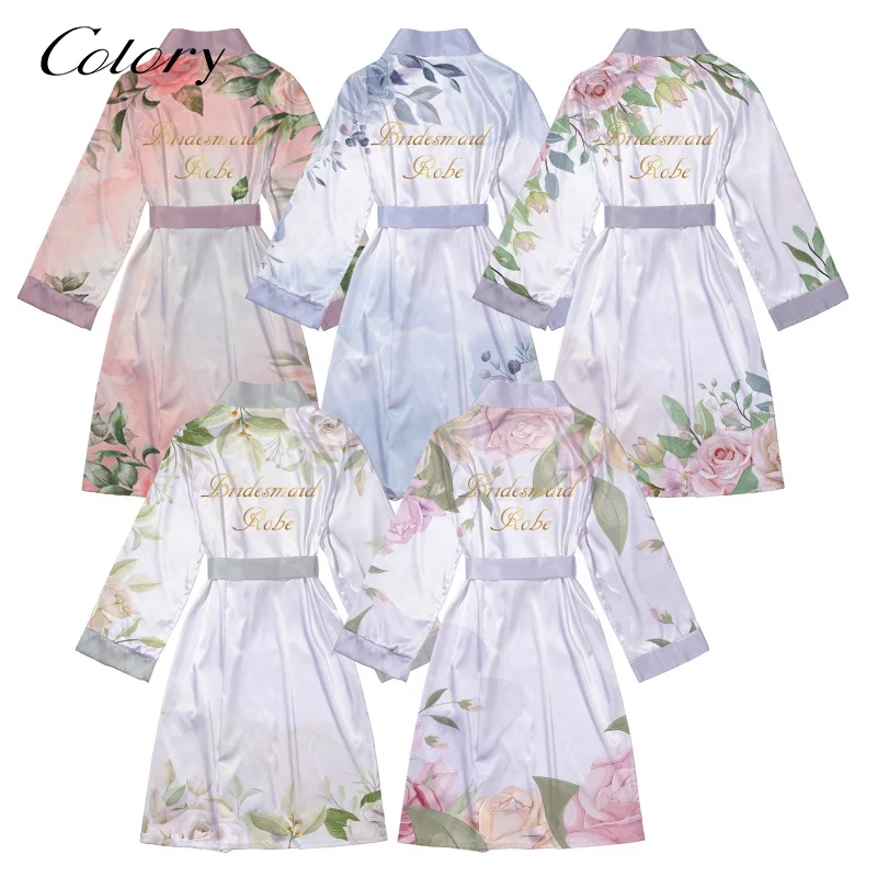 

Colory Women's Plus Size Floral Satin Robe Bride Bridesmaid Wedding Nightgowns Short, Customized color