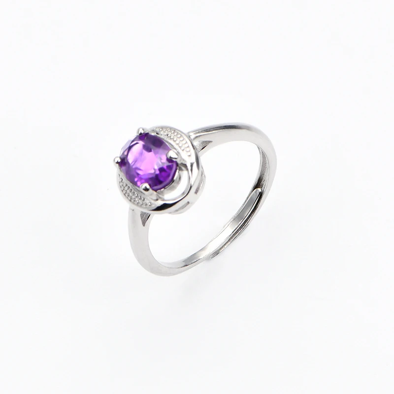 

Exquisite Checkerboard Faceted Cut Amethyst Ring Natural Amethyst Oval Copper Adjustable Ring