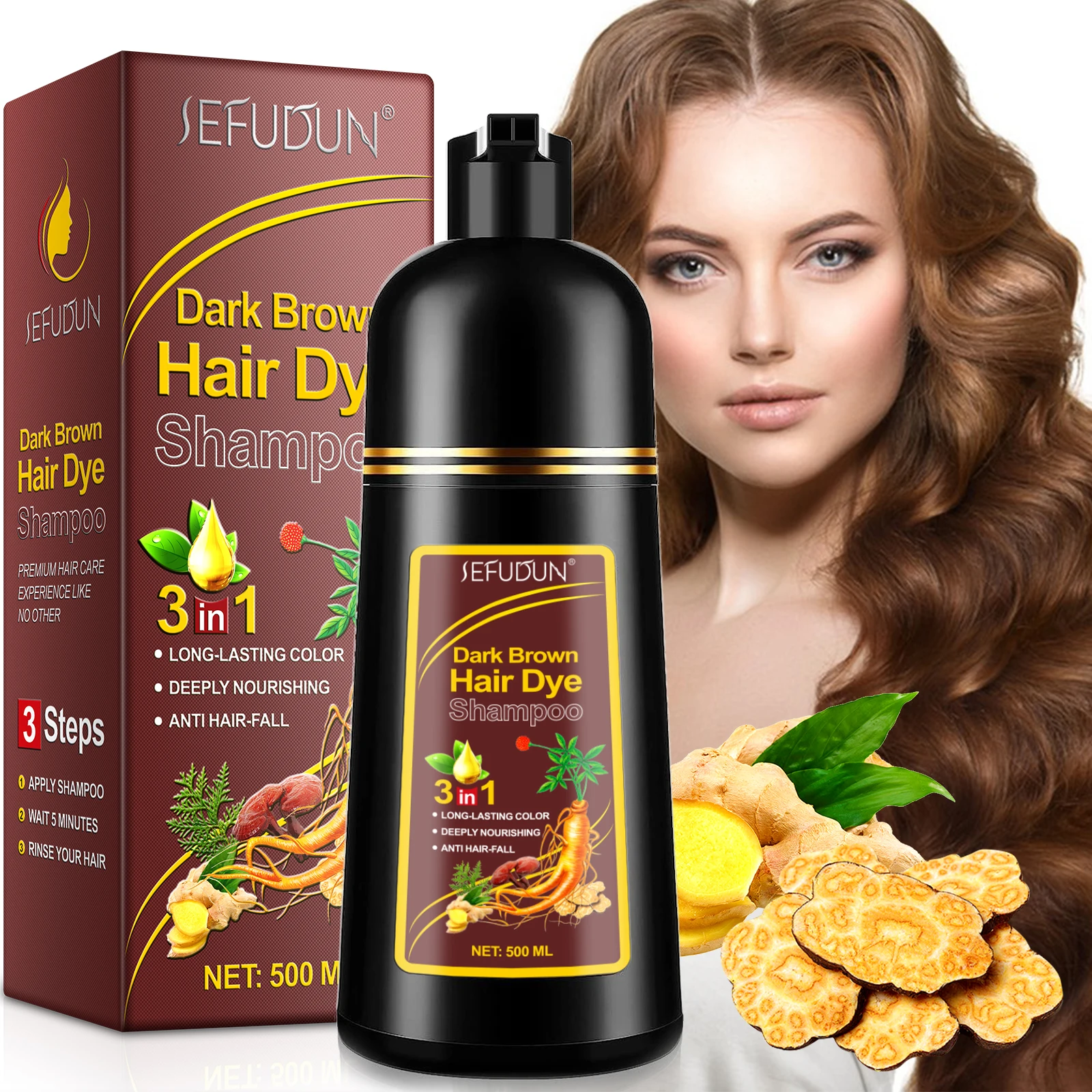 

OEM Private Label Natural Herbal Instant Hair Color Shampoo Long Lasting Color 3 In 1 Dark Brown Hair Dye Shampoo For Gray Hair
