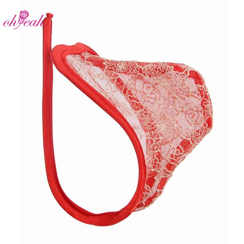 

Embroidery Red See Through Transparent C String Panty Homme Sissy Pantie,C-string For Men