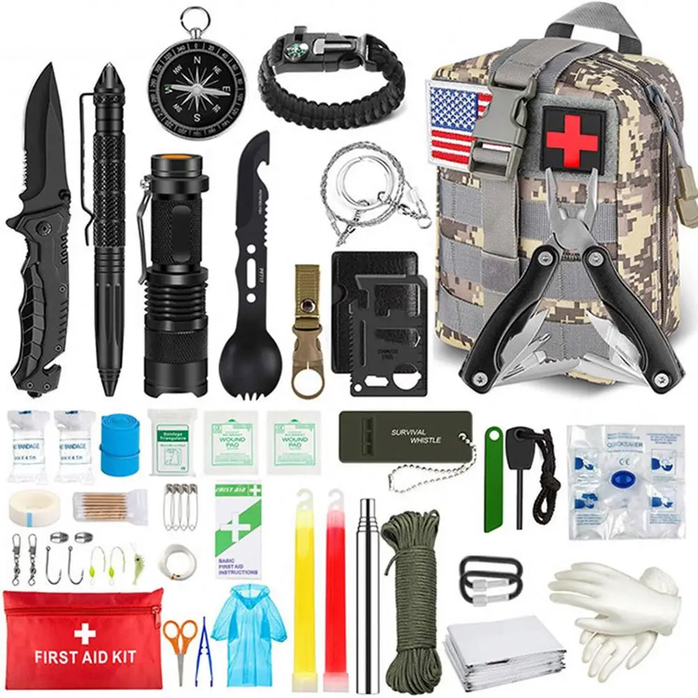 

Outdoor Military Camping Travel Multifunction Wilderness First Aid SOS EDC Emergency Survival Kit, Customized color