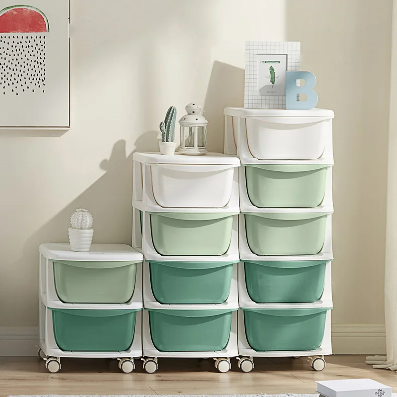 

KUB 2020 kids multilayer storage drawer home storage baby toys clothes storage drawers, Green, pink