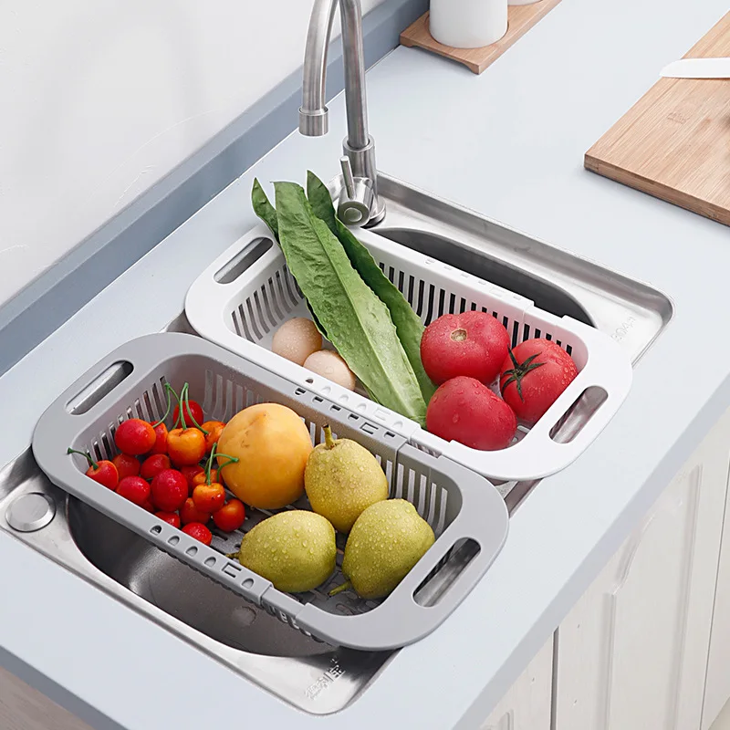 

Retractable Sink Drain Basket Plastic Dish Rack Water Basket Fruit Vegetable Kitchen Washing Basket