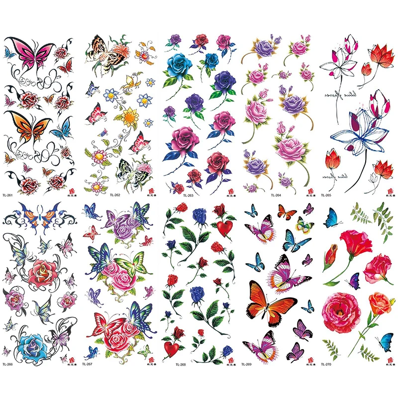 

3D Temporary Tattoo Stickers Flower Butterfly Design Stencils for Women Back Chest Arm Henna Tattoo Waterproof Ink