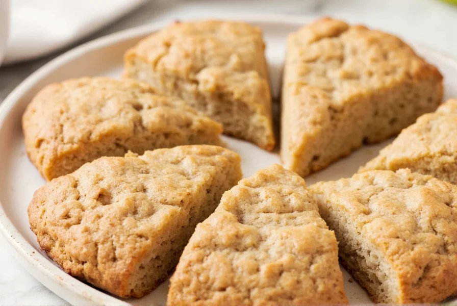 Perfectly golden apple cinnamon scones with visible apple pieces and cinnamon swirls on a rustic wooden board