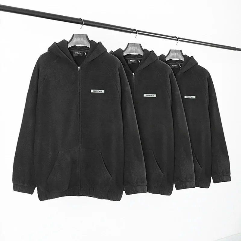 

ESSENTIALS men's women's FOG double-line high street polar fleece warm zipper coat street casual hooded sweatshirt