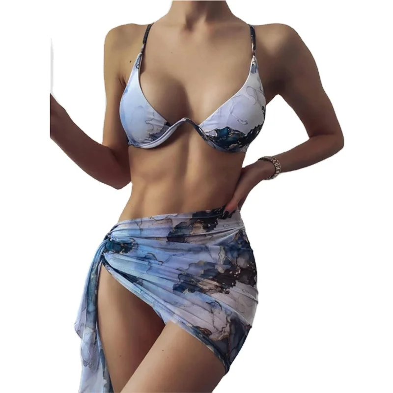 

Marble Print Swim Suits Underwired Bikini Push Up Swimsuit Sets Swimwear Brasileiro 3 piece swimsuit 3 piece swimsuit