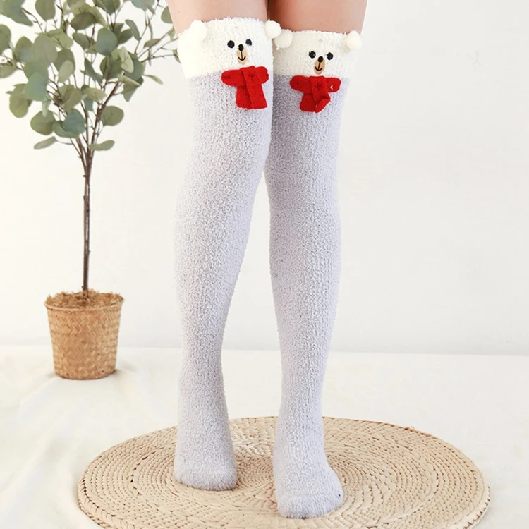 

Wholesale Women Winter Cartoon Coral Fleece Over the Knee High Fuzzy Long Sock Cute Christmas Cozy Fluffy Socks Leg Warm Socks, 10 colors