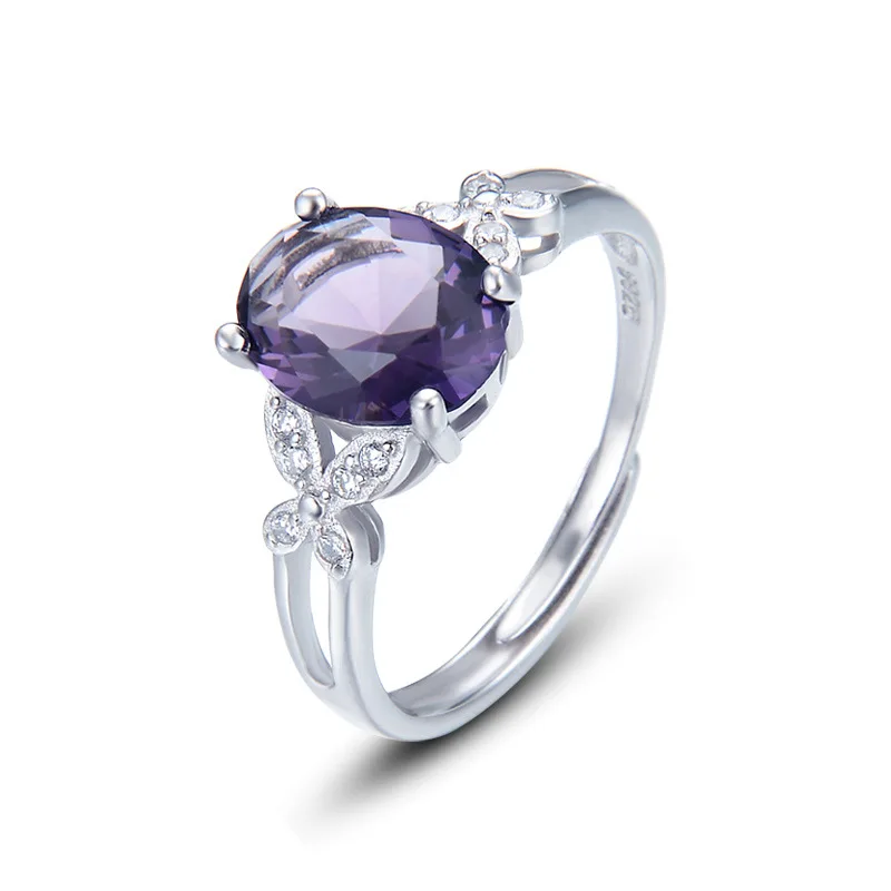 

Dropshipping Sterling Silver Purple Stone Gemstone Ring 925 Sterling Silver Shining Amethyst Halo Ring Eternity Wedding Jewelry