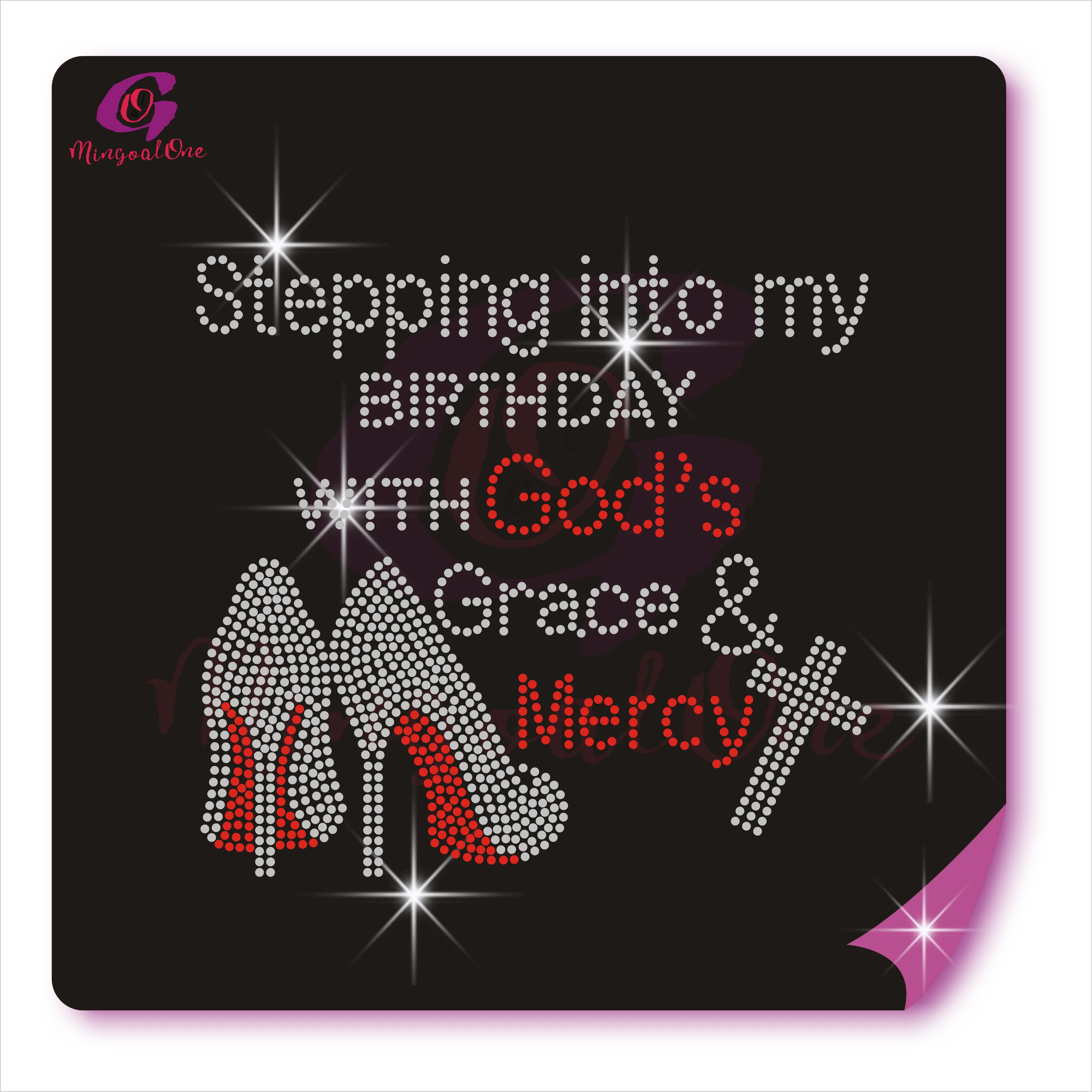 

Stepping Into Birthday With God Shoes Hotfix Rhinestone Transfer Bling Crystal High Heels Iron on Rhinestone Motif, Select from color chart