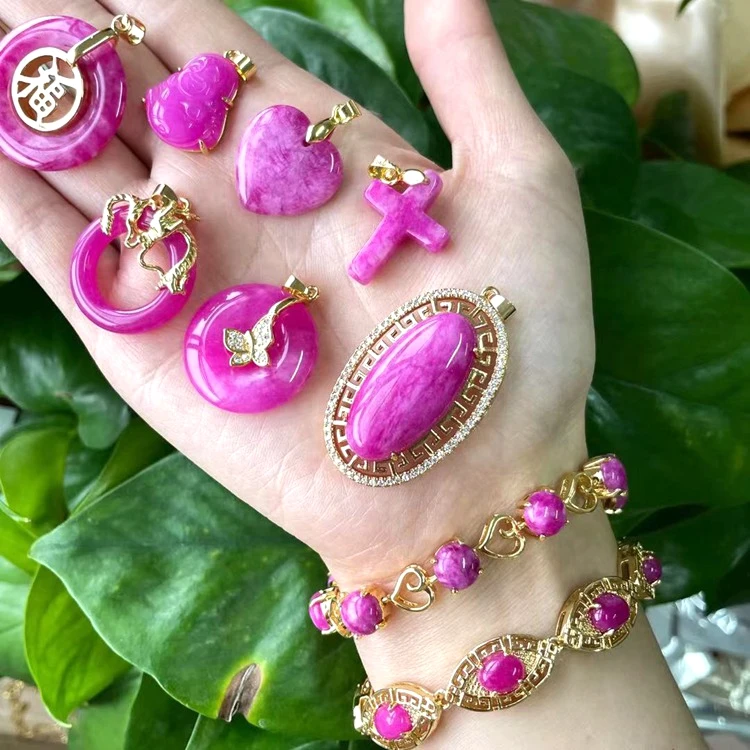 

Popular fushia pink jade buddah necklace pendant with 18k gold plated chains