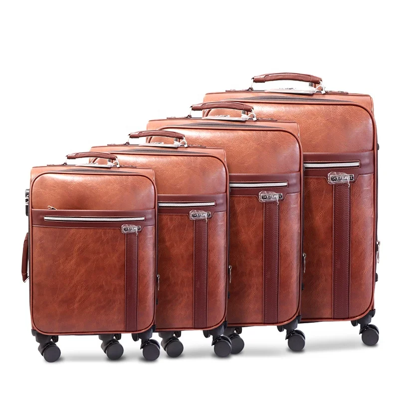 

2021 new hot design travelling trolley suitcase pu leather luggage set leather luggage bag, Black, red, brown.customized