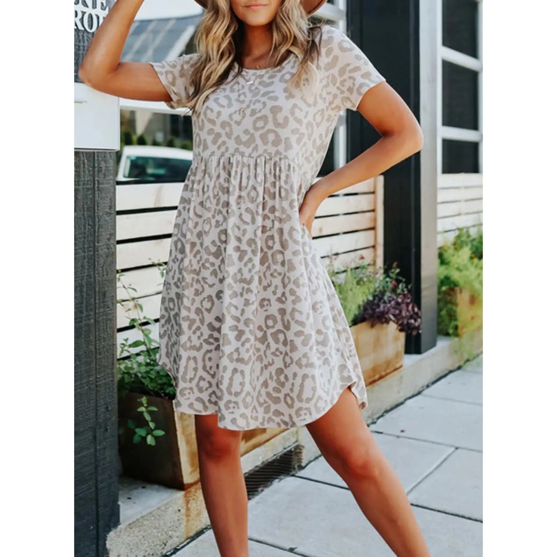 

Free Shipping T361 dress Women Elegant Leisure Casual Dress Leopard clothing Dot Print Loose Party Dresses Summer Ladies Vintage