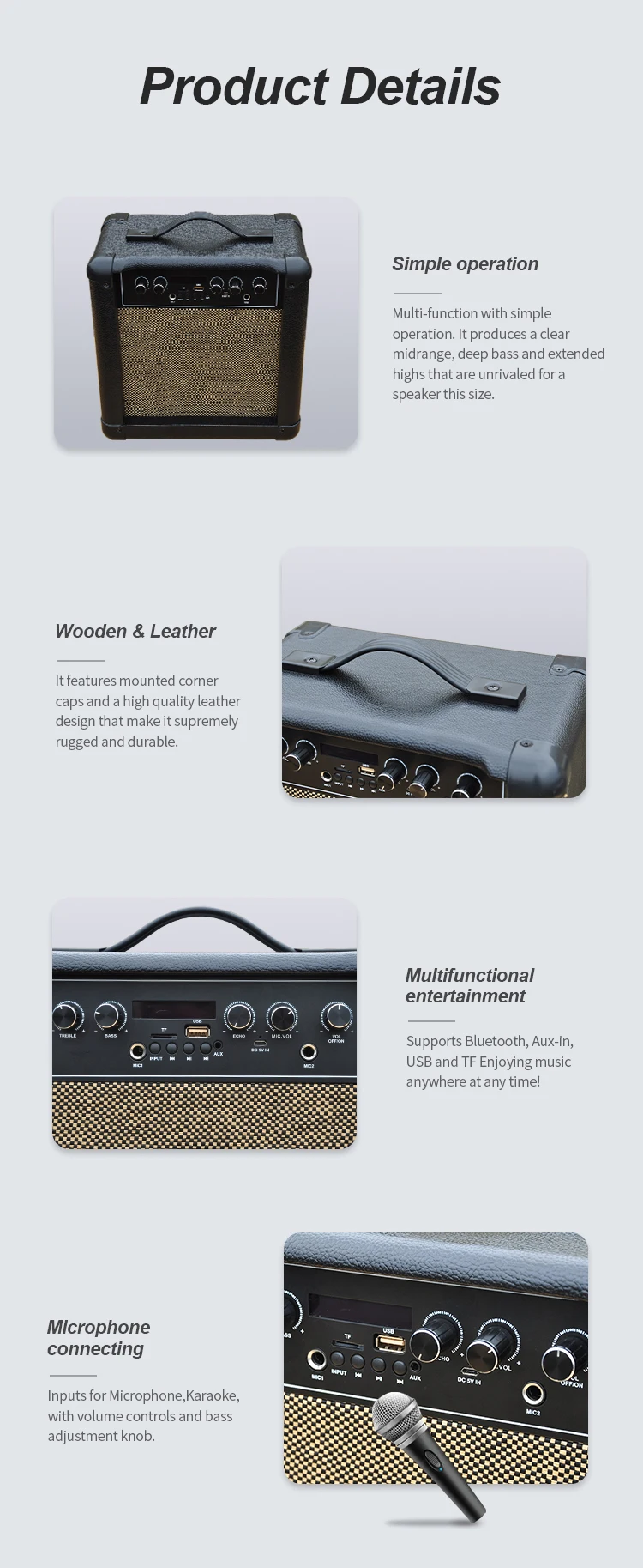Retro PU Leather 20W Karaoke Microphone Bluetooth Speaker With Built in Battery - ANKUX.COM