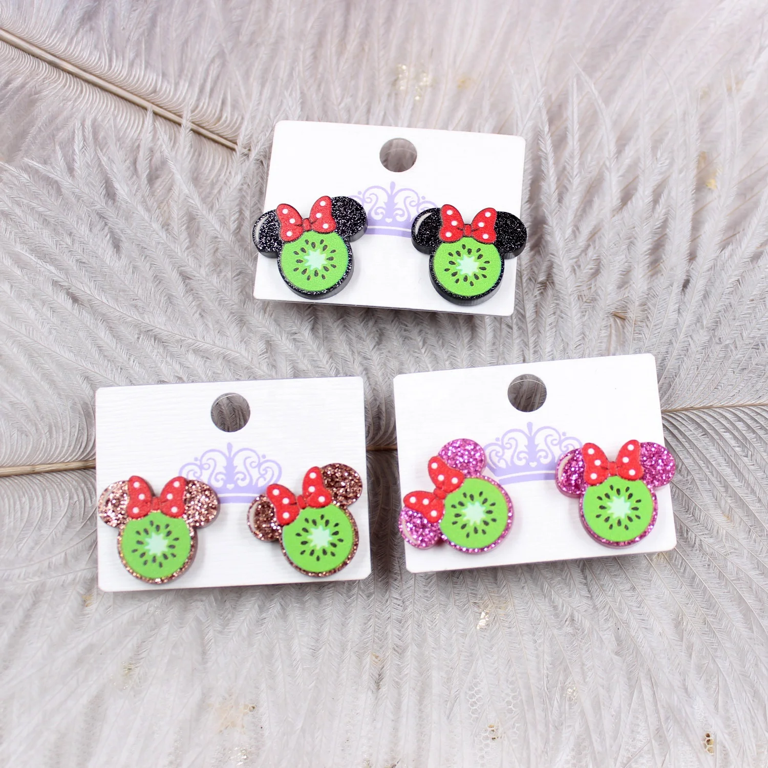 

kiwi fruit Stud Earrings UV Print Acrylic Clear Mouse Fruit Earrings Glitter Acrylic Earrings