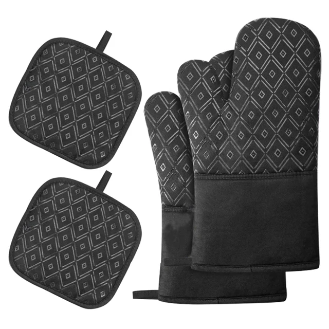 

J805 Home Kitchen Oven Long Sleeves Thickened Oven Gloves Heat Resistant Anti-slip Silicone Pot Holder Microwave BBQ Mitts