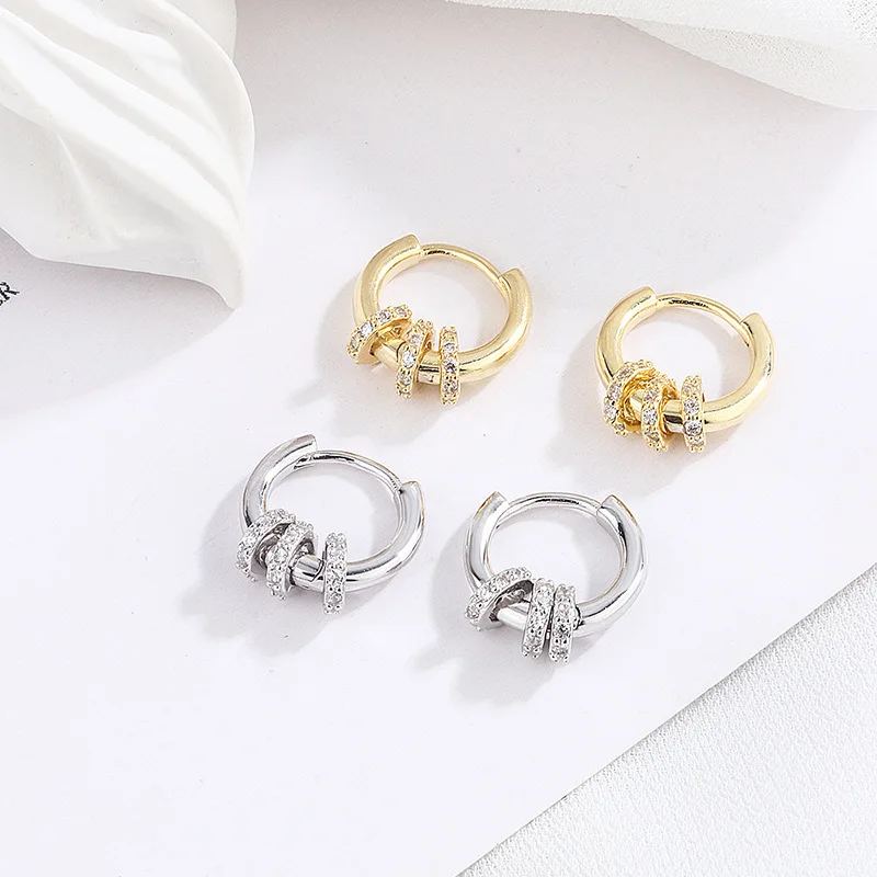 

High Quality Girls Female Sterling Silver Circle Charm Zircon Round Hoop Earring Accessories