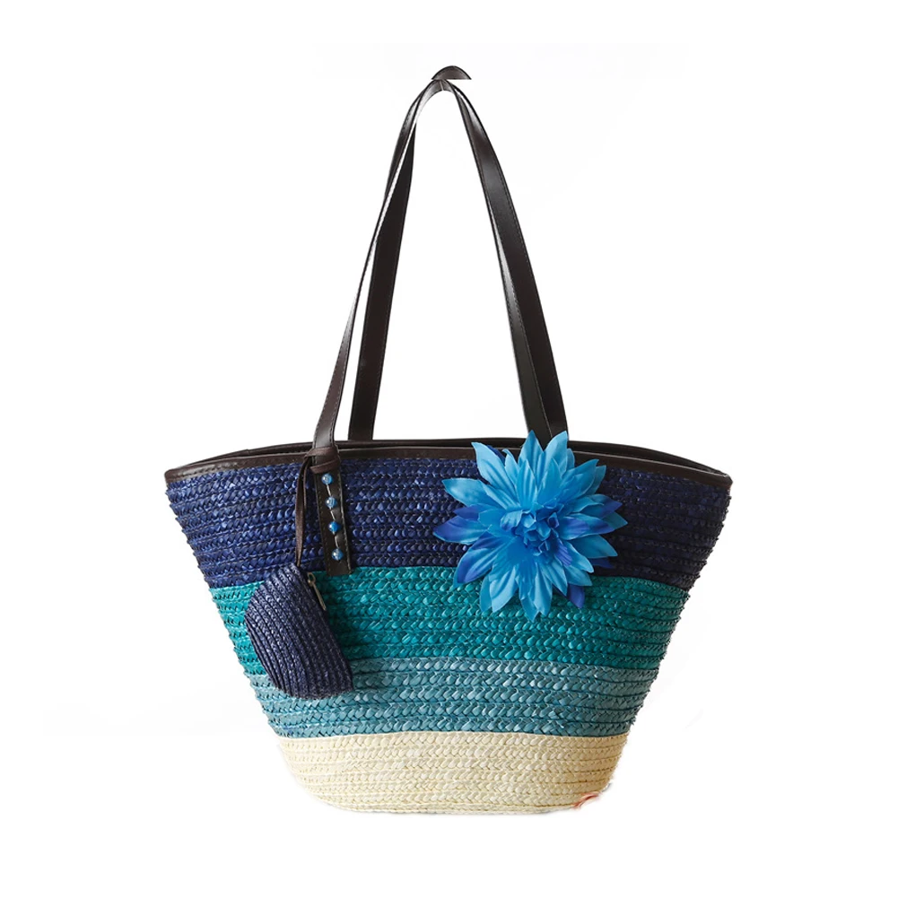 

2021 New Fashion Simple Large Capacity Weave Beach Bag women's handbags women flower shoulder bags girls summer travel handbags