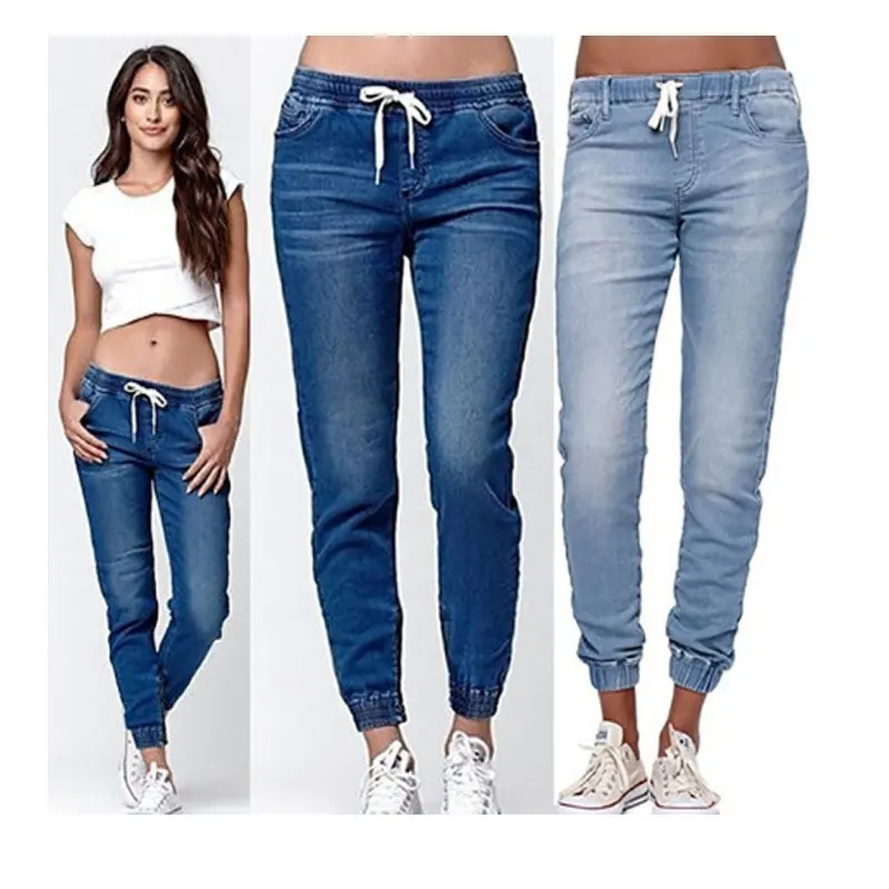

Wholesale high quality women's casual plus size waist wash jeans cotton and ammonia stretch pants S-5XL