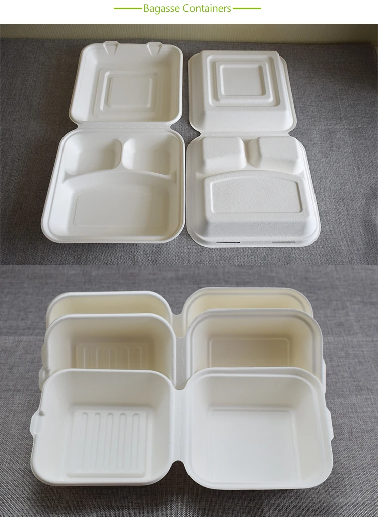 Disposable Cornstarch Food Container With Lid And 2 Compartments