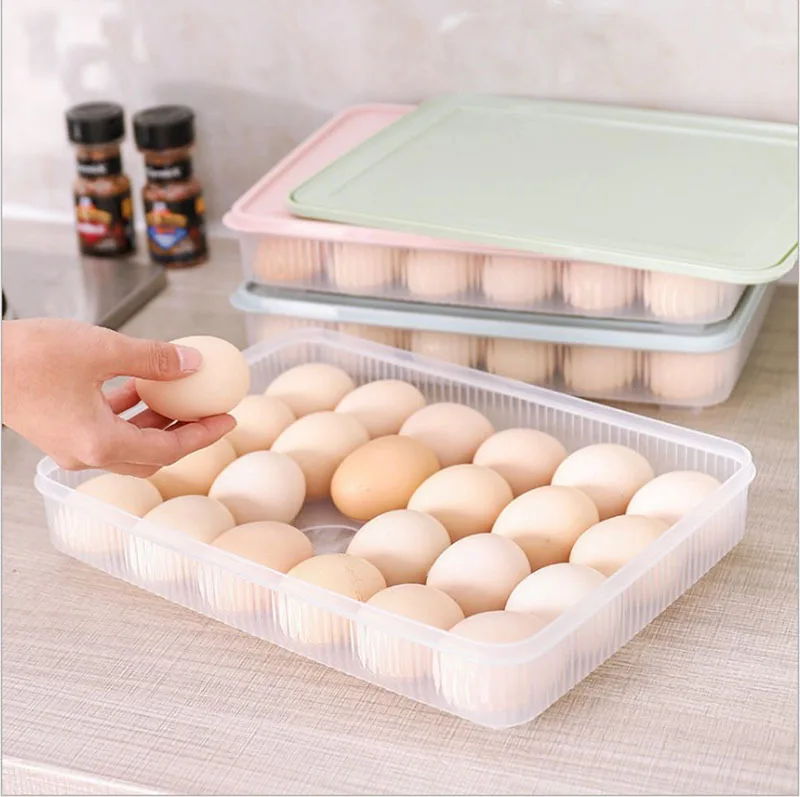 

Refrigerator convenient plastic kitchen food egg holder storage box with lids, Customized color