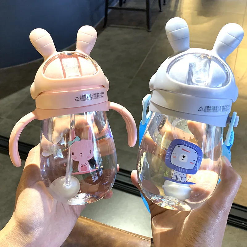 

Feiyou korean 260/350ml kids children cartoon animal unbreakable straw sippy cup portable baby water bottle with shoulder strap, Customized color