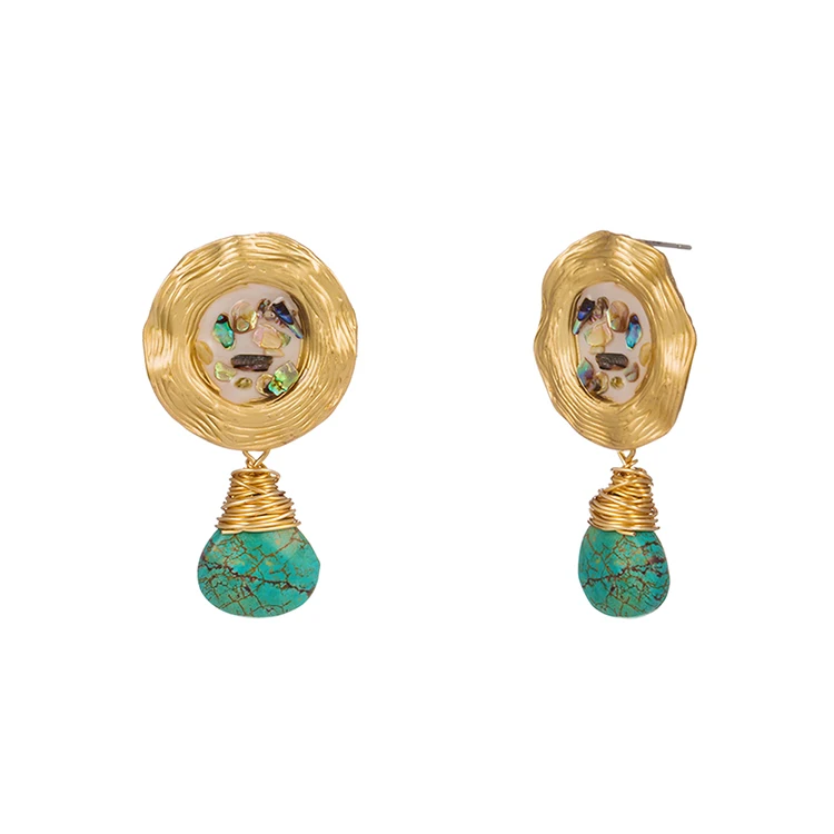 

Retro Style Natural Stone Water Drop Earrings Enamel Colorful Shell Elegant Jewelry