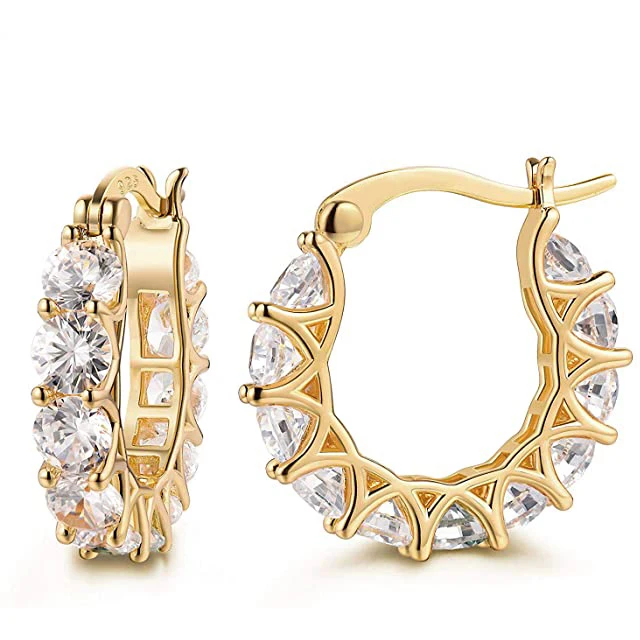 

Bling Bling jewelry earring 14K Gold Plated stainless steel Post Cubic Hoop Earrings for women