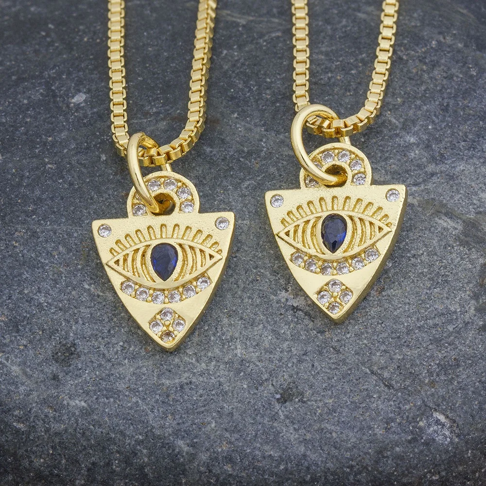 

New Arrival Shield Shape Necklace Gold Color Long Chain Copper CZ Evil Eye Pendant Charm Party Birthday Jewelry Gift Wholesale