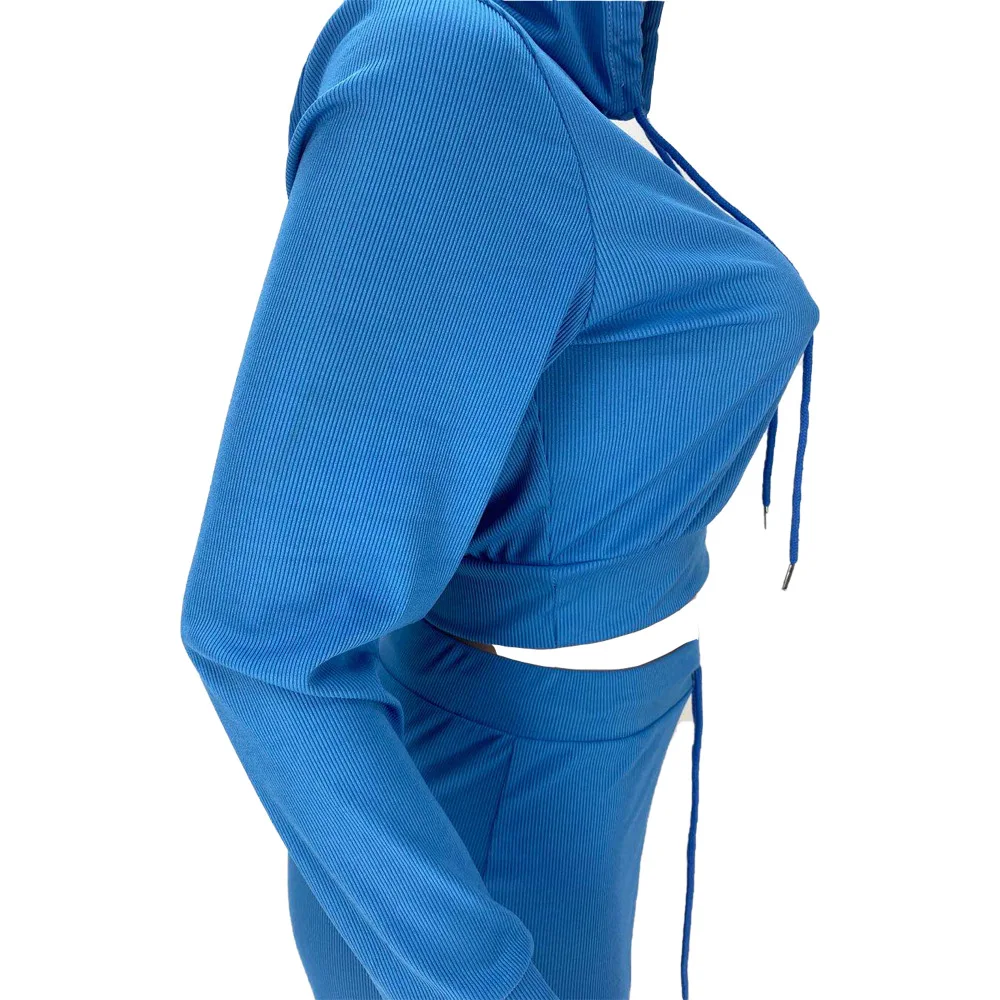 

M5118 Winter clothes for women long sleeve hoodie two piece pant set jogger tracksuit solid color ribbed set