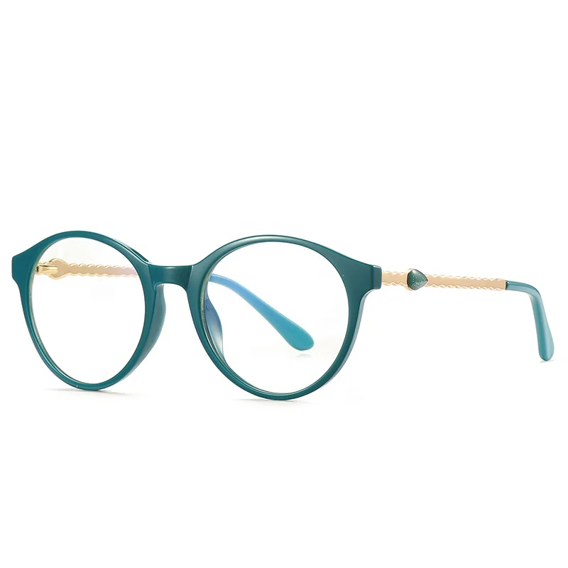 

2066 wholesale women anti blue light glare blocking computer TR90 metal optical Round glasses frames