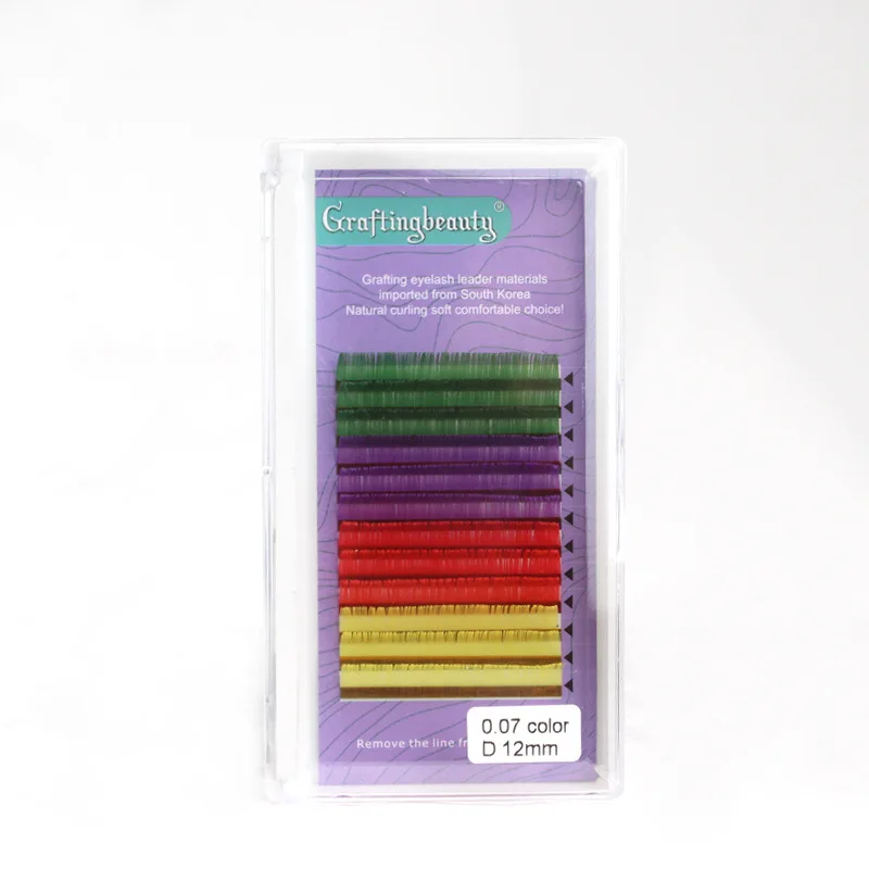 

wholesale color eyelash extension individual silk 0.07 rainbow mixed colorful lash extensions