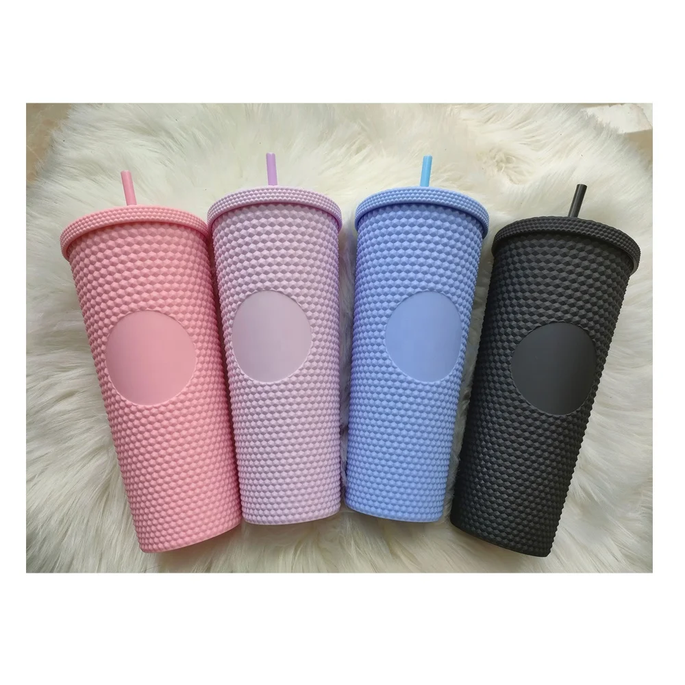 

Customized logo colorful 16oz 24oz Durian Glitter glow matte studded black tumblers Pineapple Cup with straw and lid, Pink blue, black, white purple and so o