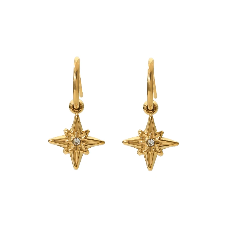

Dainty Fashion Jewelry 18K Gold Plated Stainless Steel Sun Flower Pendant CZ Huggie Earrings For Women